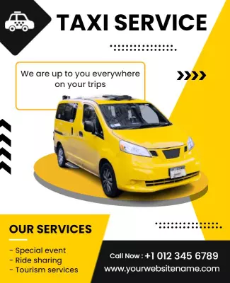 Bold Yellow Taxi Service Ride Sharing Poster Template