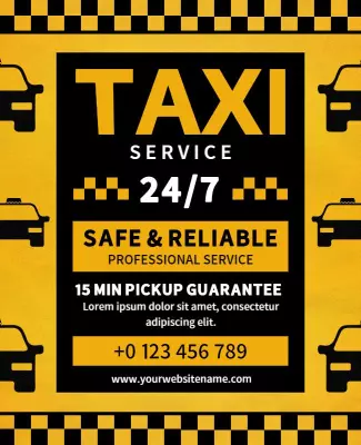Bold Yellow Taxi Service with Checkered Design Poster Template