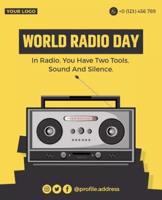 Bold Yellow World Radio Day Celebration Poster Template