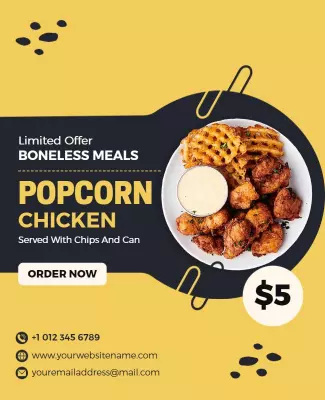 Boneless Popcorn Chicken Meal Promo Flyer Template