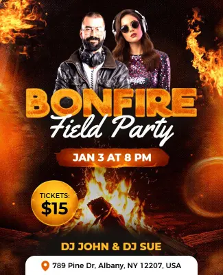 Bonfire Field Party Event Flyer Template