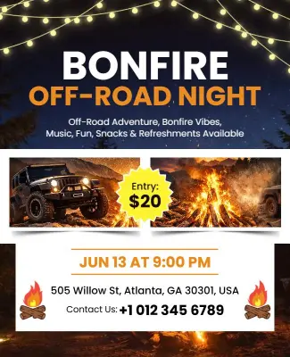 Bonfire Off-Road Adventure Night Event Poster Template