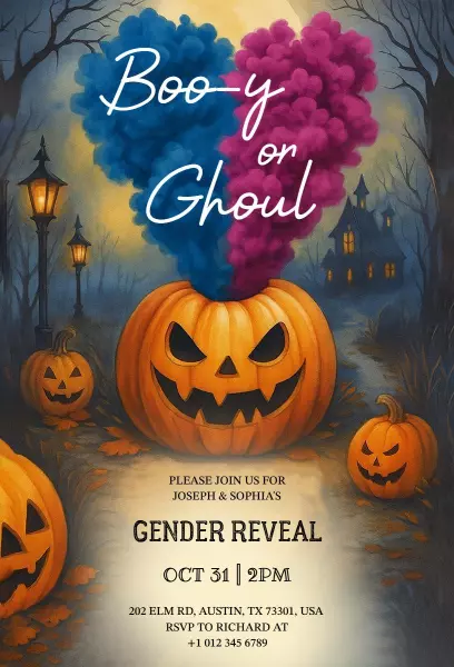 Boo-y or Ghoul Spooktacular Halloween Gender Reveal Invitation Template