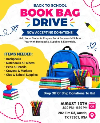 Book Bag Drive Charity Event Flyer Template