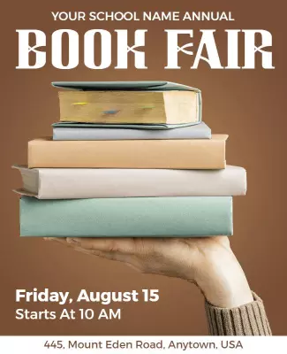 Warm Brown Theme School Book Fair Fundraiser Flyer Template