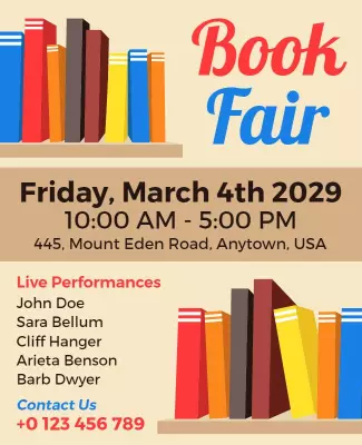 Colorful Illustrative Book Fair Event Flyer Template