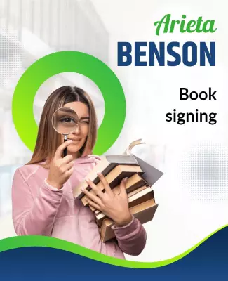 Book Signing Event with Young Author and Magnifying Glass Poster Template