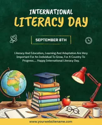 Books and Knowledge Theme for International Literacy Day Poster Template