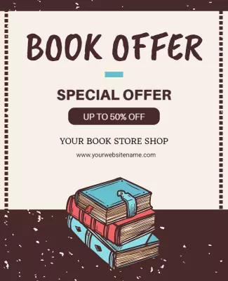 Vintage Illustrated Book Offer Discount Flyer Template