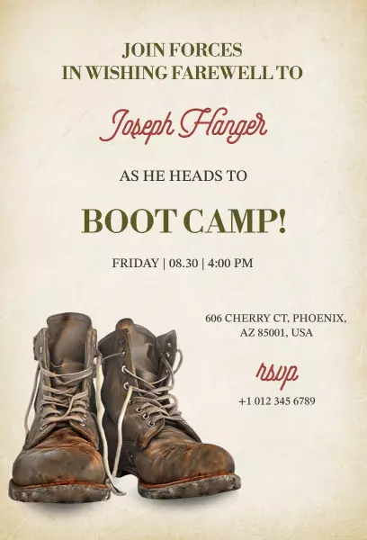 Boot Camp Adventure Farewell Gathering Invitation Template