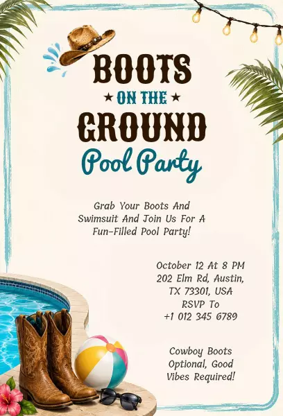 Boots on the Ground Fun-Filled Pool Party Invitation Template