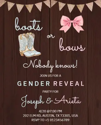 Boots or Bows Gender Reveal Party Flyer Template