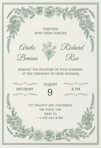Botanical Greenery Elegant Wedding Ceremony Invitation Template