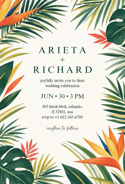 Botanical Summer Wedding Gathering Invitation Template