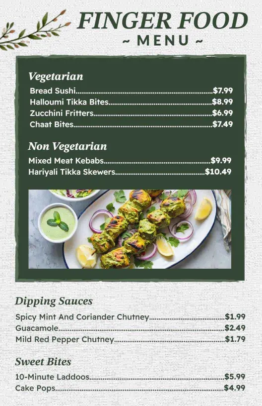 Botanical Themed Finger Food Menu Template