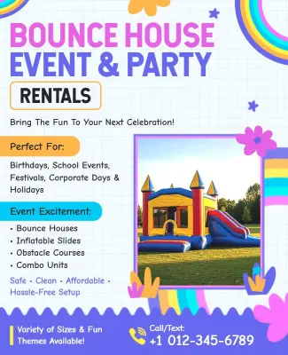 Bounce House Event and Party Rentals Flyer Template