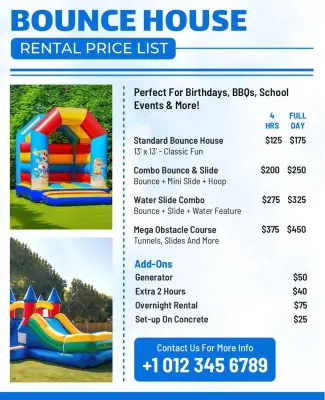 Bounce House Rental Price List Flyer Template