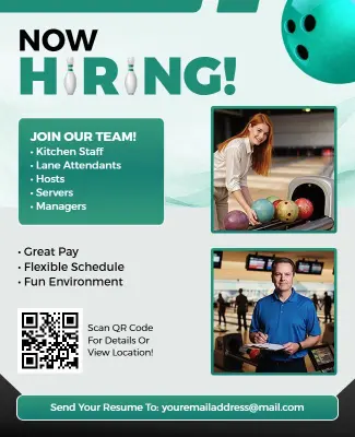 Bowling Alley Job Hiring Flyer Template