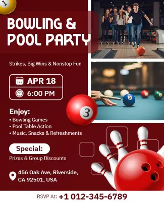 Bowling and Pool Party Event Flyer Template