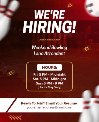 Bowling Lane Attendant Hiring Flyer Template