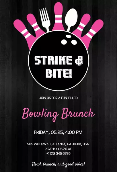 Bowling Themed Fun-Filled Brunch Celebration Invitation Template