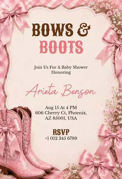Bows and Boots Country Themed Baby Shower Invitation Template