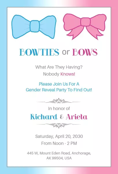 Bowties or Bows Colorful Gender Reveal Party Invitation Template