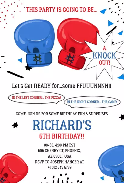 Boxing Theme Fun Sports Birthday Celebration Invitation Template