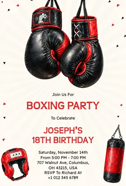 Boxing Themed 18th Birthday Party Invitation Template