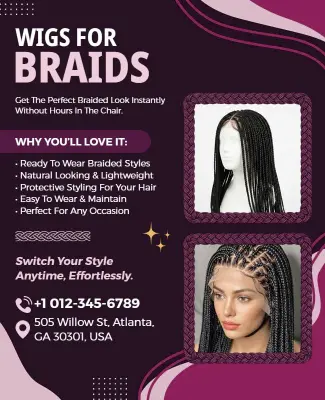 Braided Hairstyles Wigs Promotional Poster Template