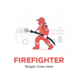 Brave Firefighter in Action with Fire Hose Design Logo Template