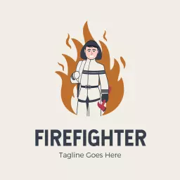 Brave Firefighter Standing Against Flames Symbolizing Courage Logo Template