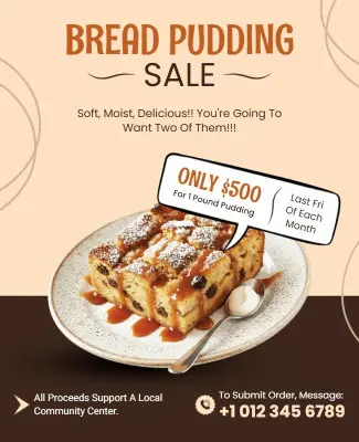 Bread Pudding Sale Event Flyer Template