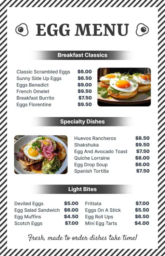 Breakfast and Specialty Egg Menu Template