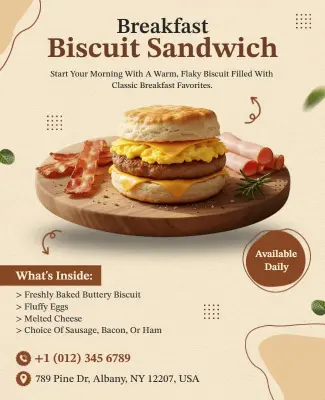 Breakfast Biscuit Sandwich Promotion Flyer Template