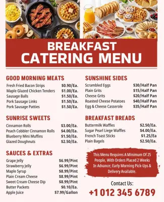 Breakfast Catering Menu with Meats and Pastries Flyer Template