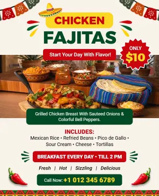 Breakfast Chicken Fajitas Discount Flyer Template