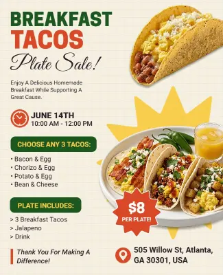 Breakfast Tacos Charity Plate Sale Flyer Template