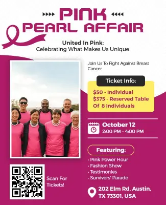 Breast Cancer Awareness Pink Pearl Charity Event Flyer Template