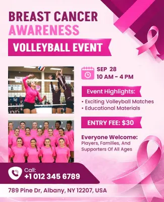 Breast Cancer Awareness Volleyball Event Flyer Template