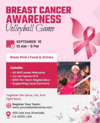 Breast Cancer Awareness Volleyball Game Event Flyer Template