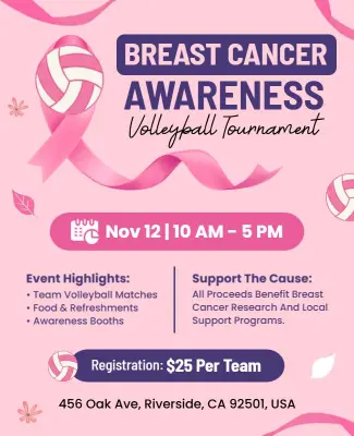 Breast Cancer Awareness Volleyball Tournament Flyer Template