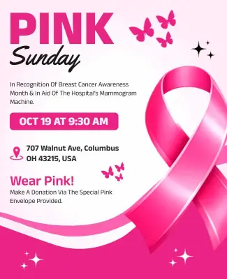 Breast Cancer Pink Sunday Charity Event Flyer Template