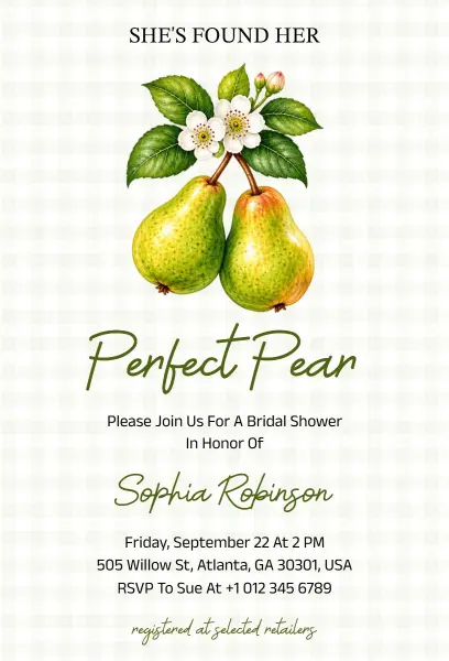 Bridal Shower Perfect Pear Themed Invitation Template