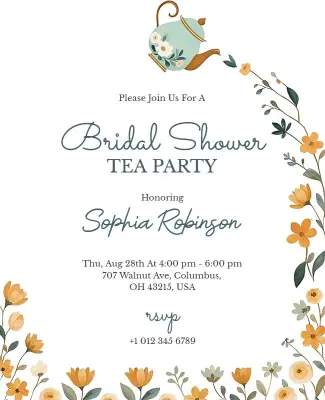 Bridal Shower Tea Party Invitation Flyer Template