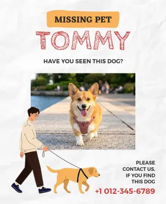 Bright Alert Missing Dog Notice for Tommy Poster Template