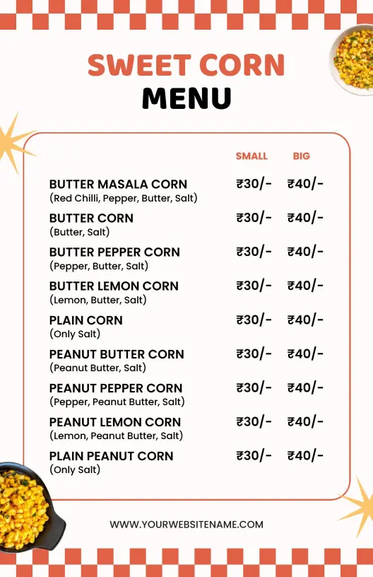 Bright and Bold Sweet Corn Snacks Selection Menu Template