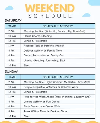 Bright and Cheerful Weekend Schedule Planner Poster Template