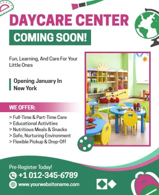 Bright and Colorful Fun Learning Daycare Center Flyer Template