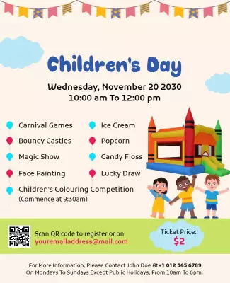 Bright and Fun Children's Day Celebration Activities Poster Template